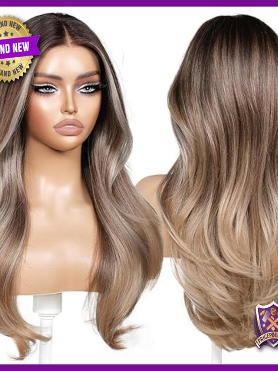 23 Inch Synthetic Lace Front Wig with Bangs Pre Plucked Pre Cut Glueless